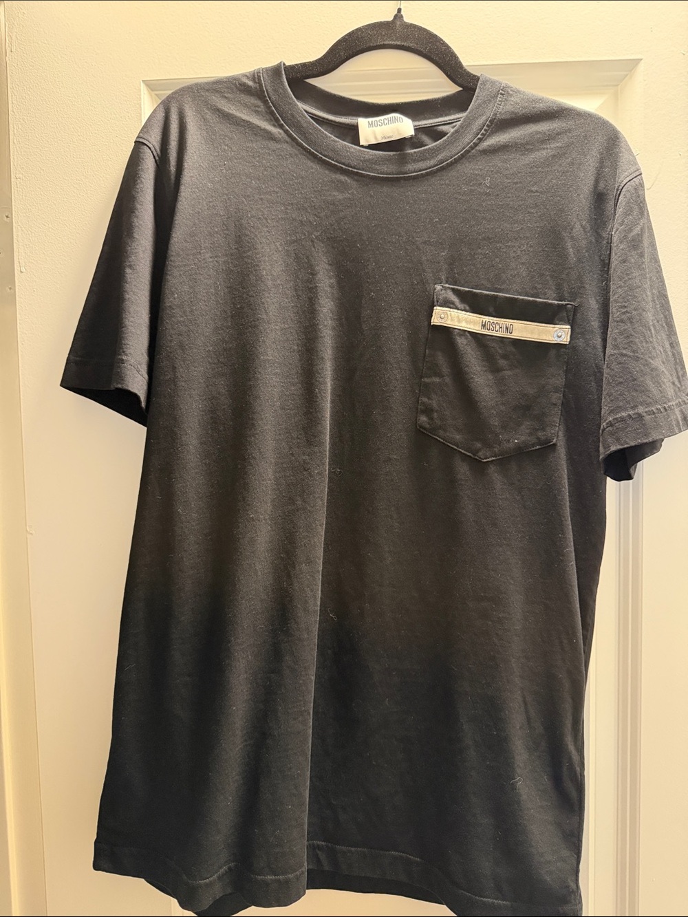 Moschino Black Short Sleeve Pocket Tee with Logo Tape
